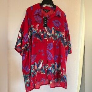 Double Decker Hawaiian shirt mens 3XL red button birds tropical beach vacation
